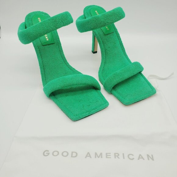New Good American Size 11 1/2 NIB Terry Slip On High Heel Sandals Green - Picture 4 of 10